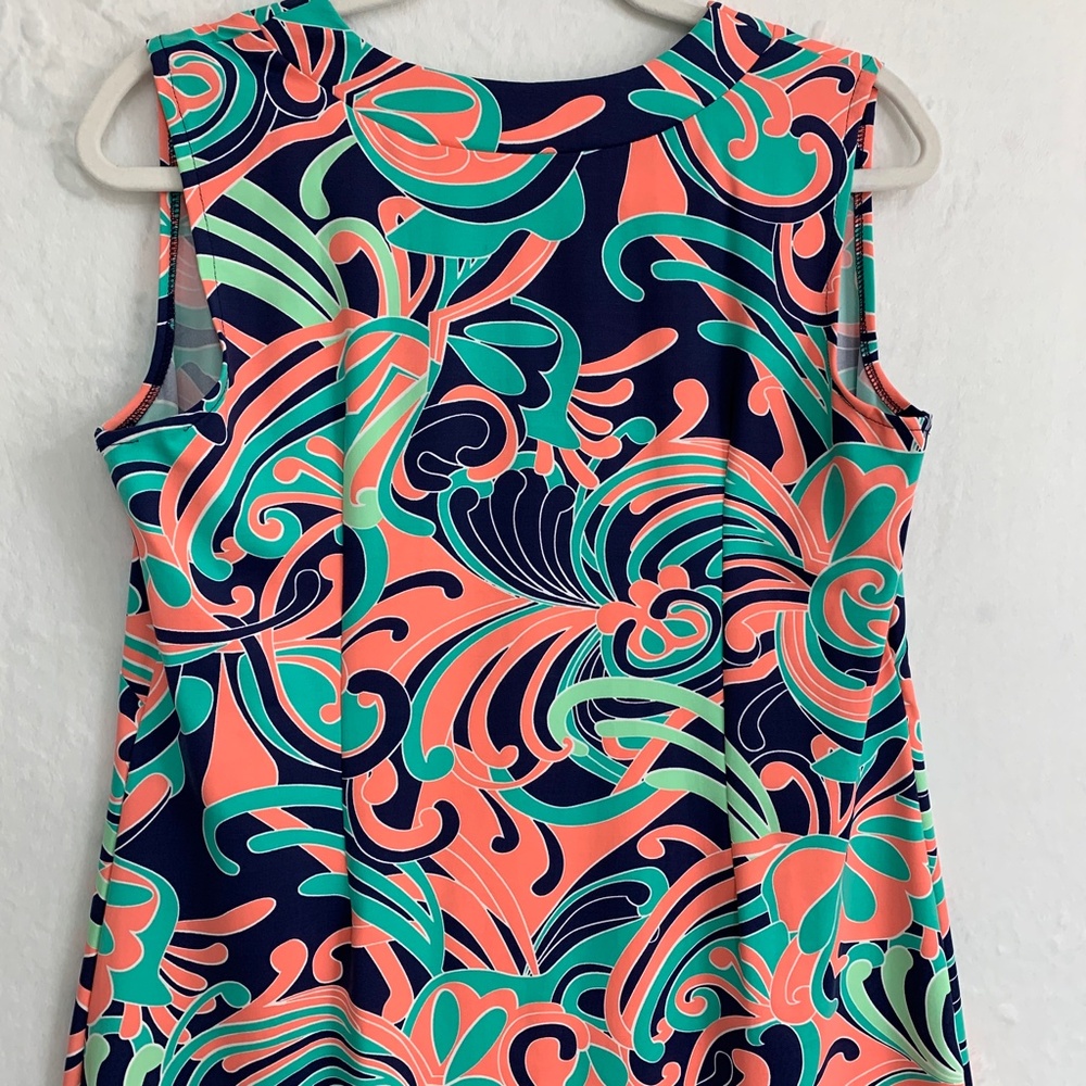 Katherine Way Sleeveless Split Neck Colorful Shift Dress Sz L - Picture 6 of 13